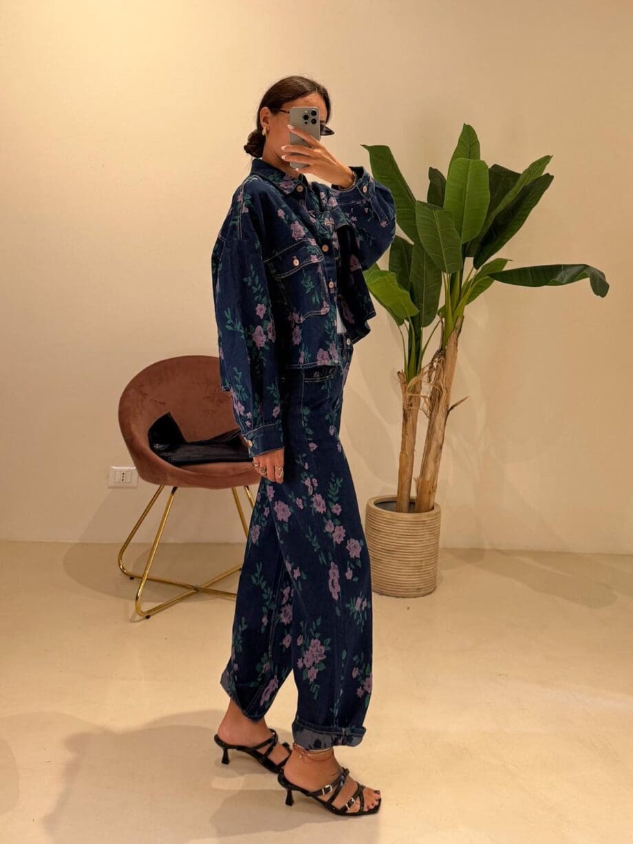 Giacca denim fiori