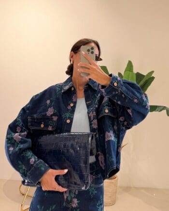 Giacca denim fiori