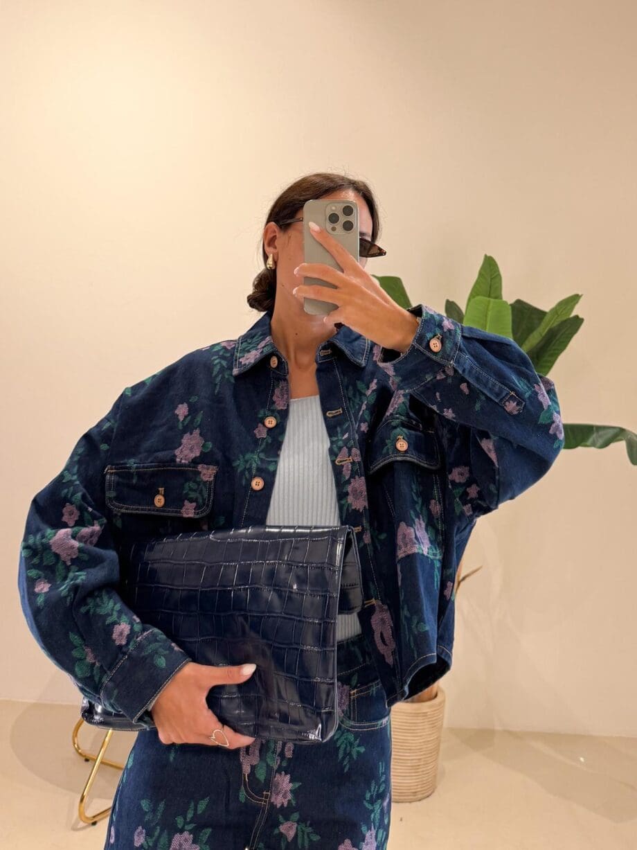 Giacca denim fiori